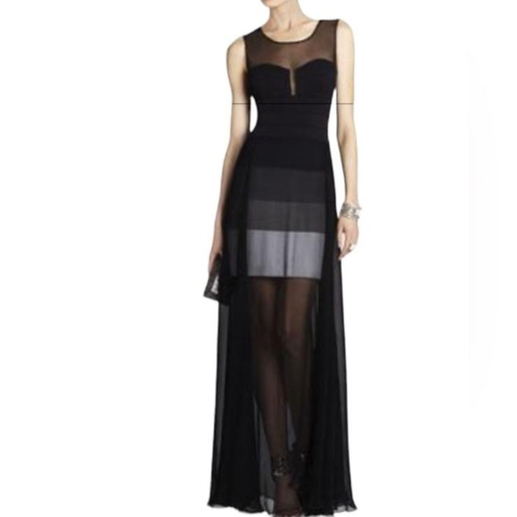 Bcbgmaxazria alai maxi chiffon dress black combo L - Picture 3 of 16